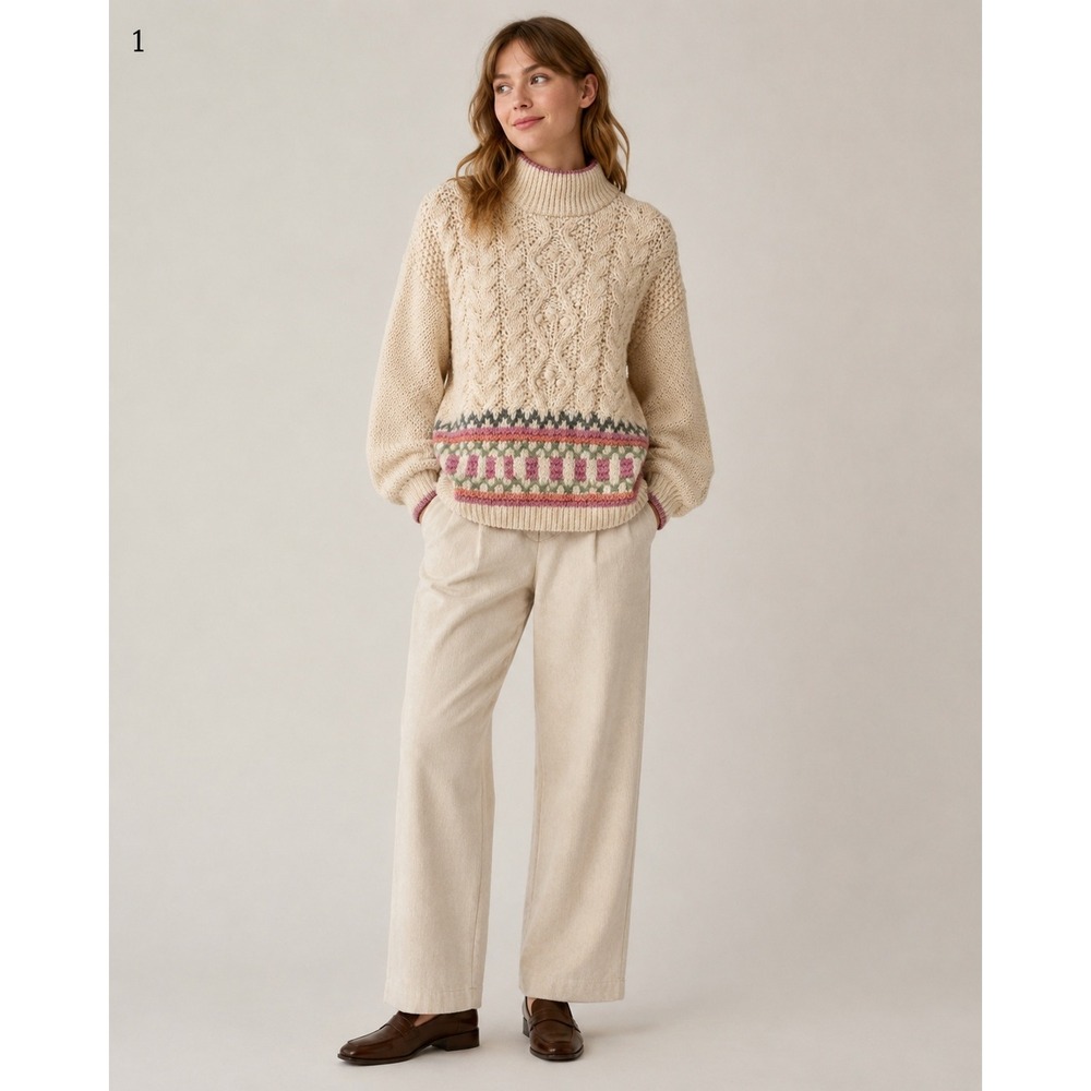 Vintage Rafferty Knitted by Hand Granny Sweater Womens L Cream Pink Romantic